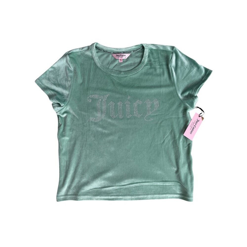 Juicy Couture Velour Sleep Tee Pajama Top Women's XL Rhinestone Spell Out Logo